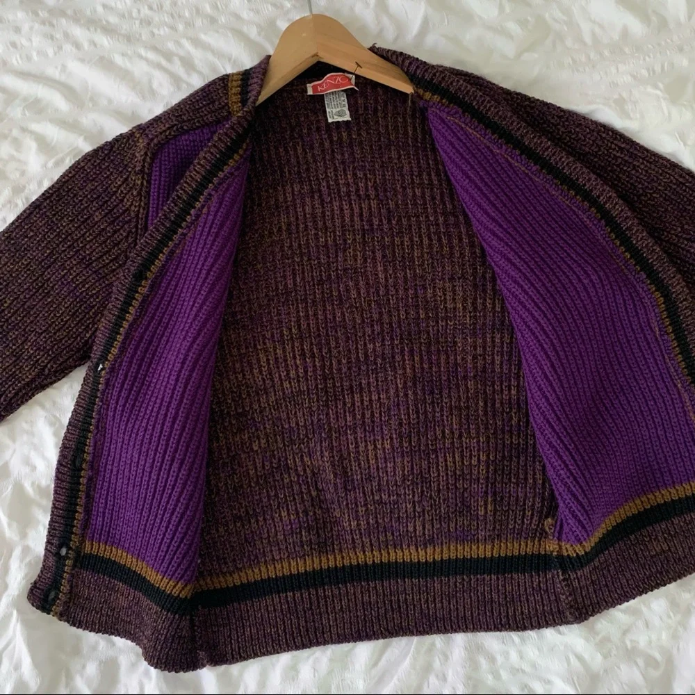 Vintage Kenzo Purple Cardigan Wool Grandpa Sweater - Picture 7 of 11